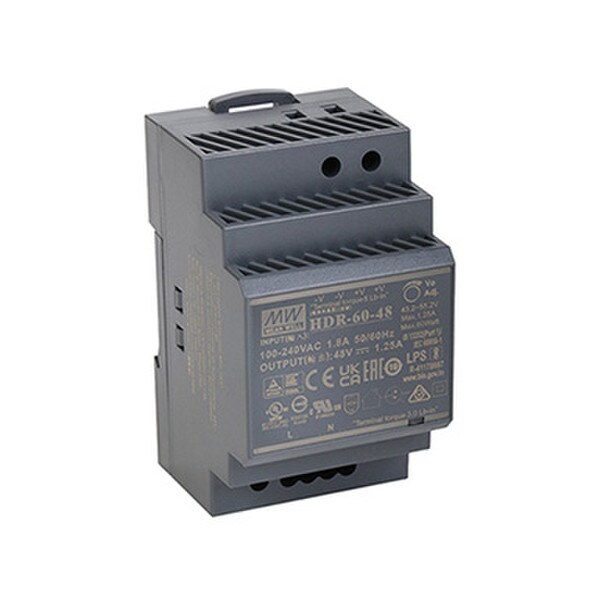 Industrial power supply 60W, AC 85-240V input, DC 48V output 1.25A, DIN rail mountable